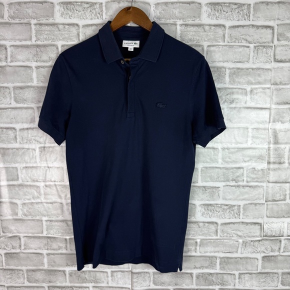 Lacoste Authentic All Navy Blue Hidden Button Collared Polo Shirt Mens 5 / XL - Picture 2 of 8